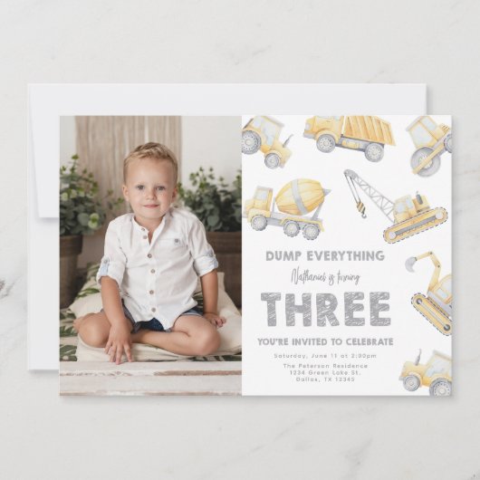 Invitation Construction 3rd THREE Birthday Party (Devant)