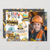 Invitation Construction 4e anniversaire Photo Camion-camion d (Devant / Derrière)