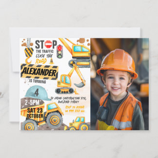 Invitation Construction 4e anniversaire Photo Camion-camion d