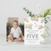 Invitation Construction 5e CINQ fête d'anniversaire (Debout devant)