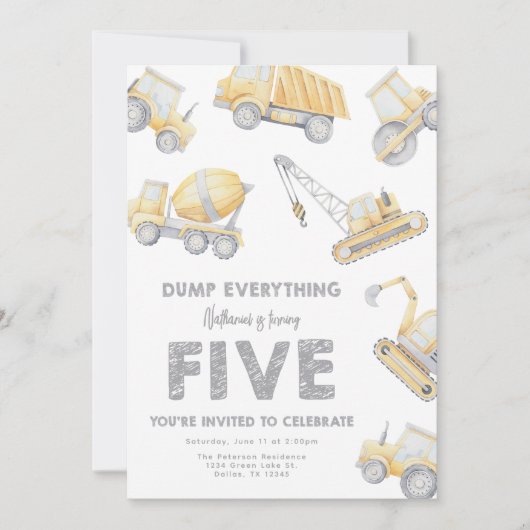 Invitation Construction 5e CINQ fête d'anniversaire (Devant)