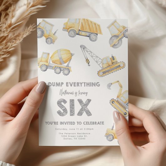 Invitation Construction 6th SIX Birthday Party