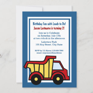 Invitation Construction Amusant Anniversaire Camion de vidage