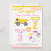 Invitation Construction and Unicorn Siblings Joint Birthday (Devant)