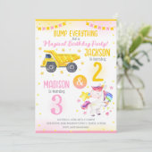 Invitation Construction and Unicorn Siblings Joint Birthday (Debout devant)