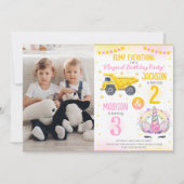 Invitation Construction and Unicorn Siblings Joint Birthday (Devant)