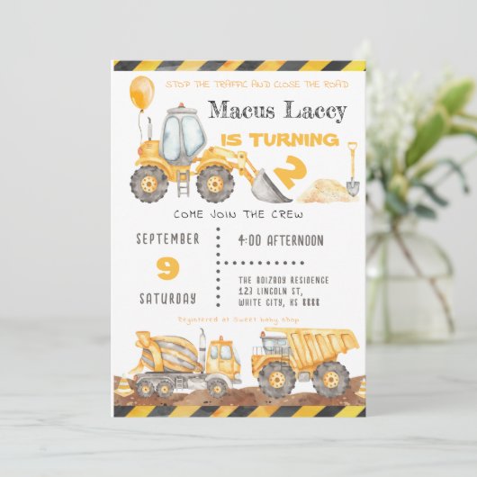 Invitation Construction Anniversaire avec ballon (Debout devant)