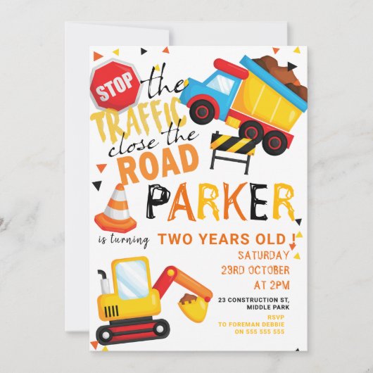 Invitation Construction Anniversaire Cute (Devant)