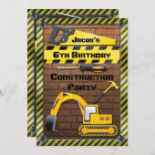 Invitation Construction Anniversaire de la fête Outils et Dig (Devant / Derrière)