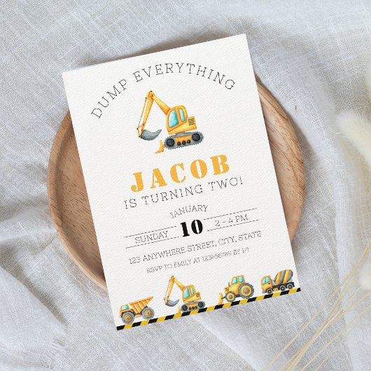 Invitation Construction Anniversaire Débitmètre Camion Excava