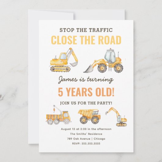 Invitation Construction Anniversaire Truck Party (Devant)