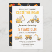 Invitation Construction Anniversaire Truck Party (Devant / Derrière)