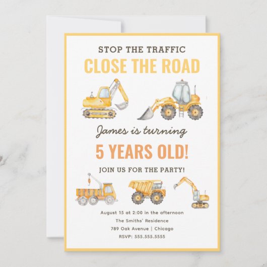 Invitation Construction Anniversaire Truck Party (Devant)