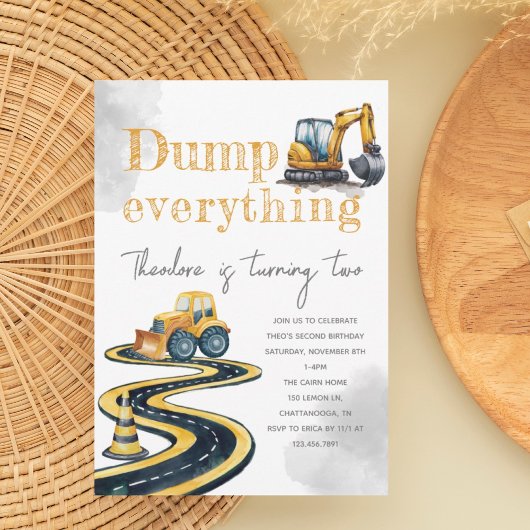 Invitation Construction aquarelle 2ème 3ème 4ème anniversaire