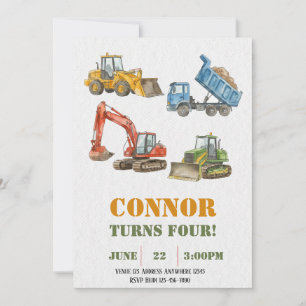 Invitation Construction aquarelle Anniversaire minimaliste