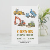 Invitation Construction aquarelle Anniversaire minimaliste (Debout devant)