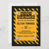 Invitation Construction Baby shower jaune et noir (Devant)