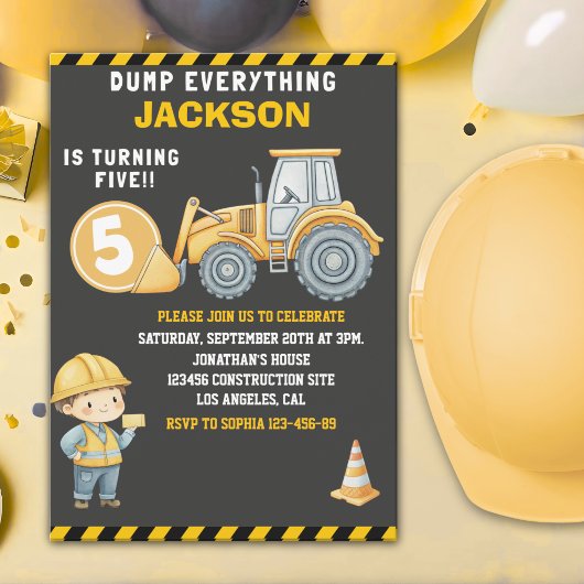 Invitation Construction Birthday 5 | Dump Truck & Excavator
