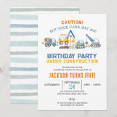 Invitation Construction Birthday, Digger Boy 5th Birthday (Devant / Derrière)