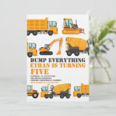 Invitation Construction Birthday Dump Truck & Bulldozer Party (Debout devant)
