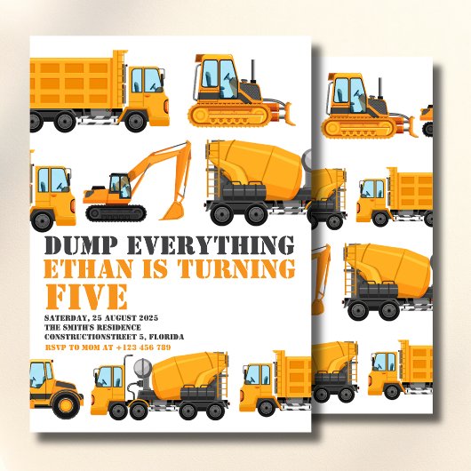 Invitation Construction Birthday Dump Truck & Bulldozer Party
