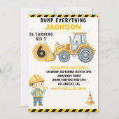 Invitation Construction Birthday Turning Six Boy Yellow (Devant)