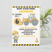 Invitation Construction Birthday Turning Six Boy Yellow (Debout devant)