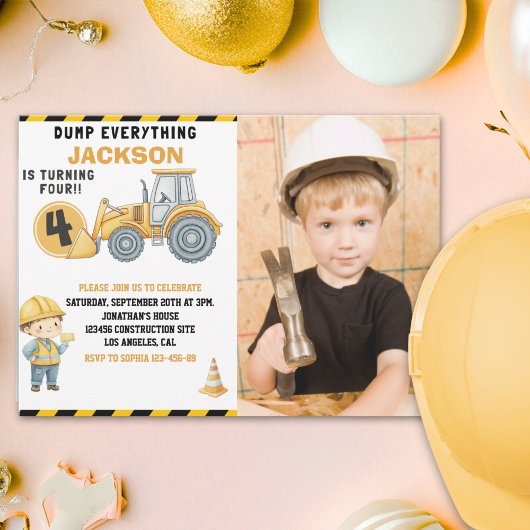 Invitation Construction Birthday with Photo | Dump Truck