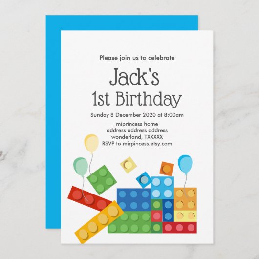 Invitation construction bloc enfant (Devant / Derrière)