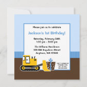 Invitation Construction Blue Brown 1er anniversaire garçon ph (Dos)