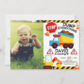 Invitation Construction Boy Dump Truck avec photo (Devant)
