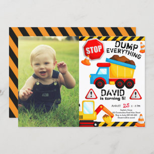 Invitation Construction Boy Dump Truck avec photo