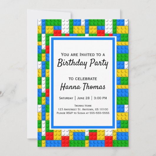 Invitation Construction briques Construction Jouet Anniversai (Devant)