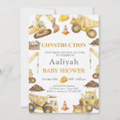 Invitation construction bulldozer celebration baby boy shower (Devant)