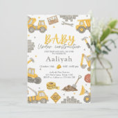 Invitation construction bulldozer celebration baby boy shower (Debout devant)