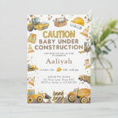 Invitation construction bulldozer celebration baby boy shower (Debout devant)