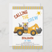 Invitation Construction Bulldozer Crew Boy 2e Anniversaire Ph (Devant)