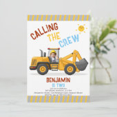Invitation Construction Bulldozer Crew Boy 2e Anniversaire Ph (Debout devant)