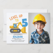 Invitation Construction Bulldozer Cute Photo Boy 5e anniversa (Devant)