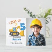Invitation Construction Bulldozer Cute Photo Boy 5e anniversa (Debout devant)