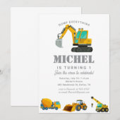 Invitation Construction Camion Anniversaire Décor (Devant / Derrière)