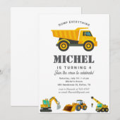 Invitation Construction Camion Anniversaire Décor (Devant / Derrière)