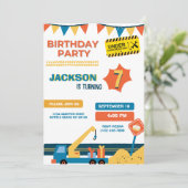 Invitation Construction Camion Boys fête d'anniversaire (Debout devant)