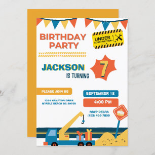 Invitation Construction Camion Boys fête d'anniversaire