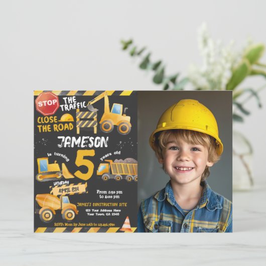 Invitation Construction, Camion de vidange Anniversaire (Debout devant)