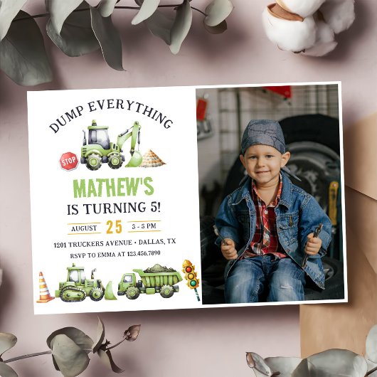 Invitation Construction Camion Digger 5e anniversaire Photo