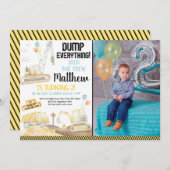 Invitation Construction Camion Digger Deuxième anniversaire (Devant / Derrière)