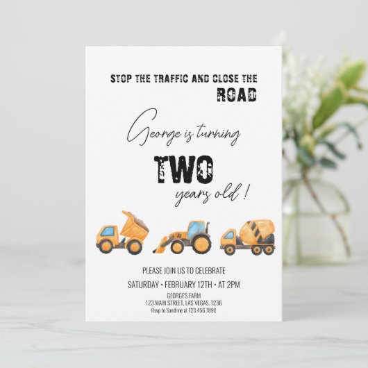 Invitation Construction Camion, quel que soit l'âge Anniversa (Debout devant)