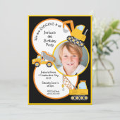 Invitation Construction Camions Creuser Ajouter Photo Anniver (Debout devant)