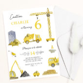 Invitation Construction Camions Grues Véhicules Enfants Anniv